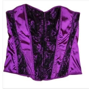 Frederick's of Hollywood Purple  Black Lace Ribbon Corset Women NWOT 💜